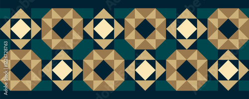 Endless Tapestry of Symmetrical Geometry, abstract geometric seamless vector border pattern, geo quilt layout