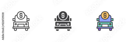 Cash collection car different style icon set