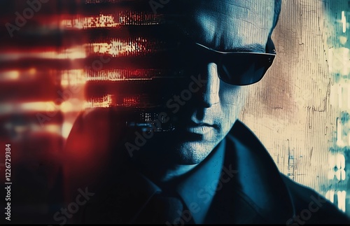Сreative movie poster style, spy and invasion theme. Monochrome colors