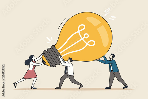 Innovation idea to drive team success, business innovative solution, community or invention help company achieve goal concept