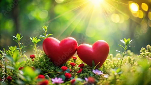 Two red hearts intertwined with floral stems