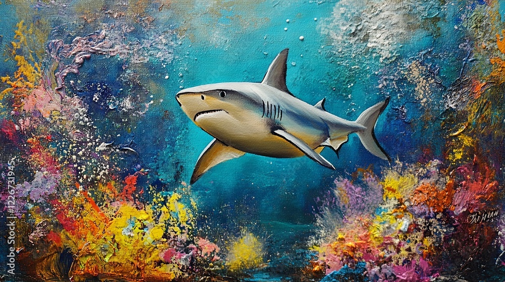 Naklejka premium Reef shark is swimming in the sea