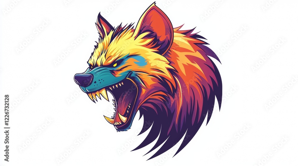 Obraz premium Vibrant wolf head illustration with fierce expression and dynamic colors