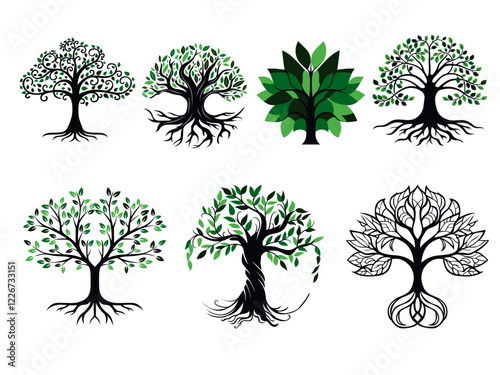 tree of life banyan tree package collection logo vector illustration design colourful