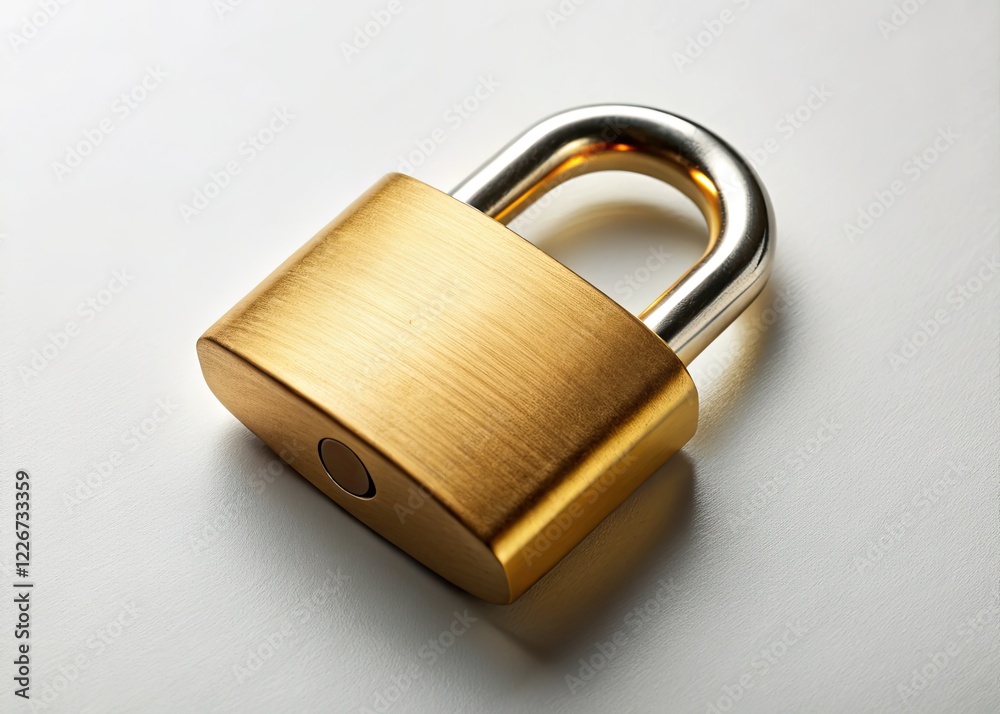 Drone Shot Golden Padlock White Background, High Resolution Drone Shot Golden Padlock White Background, High Resolution