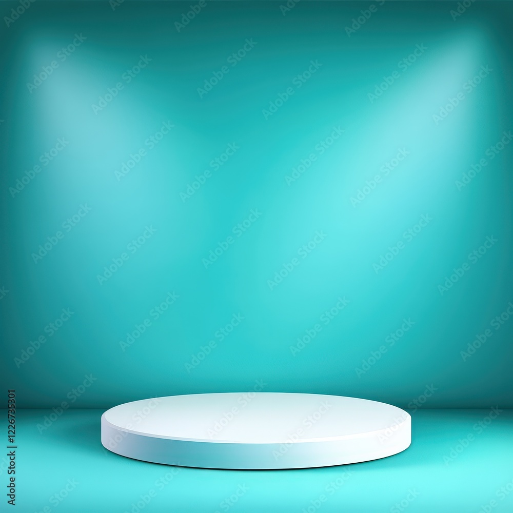 Minimalist White Pedestal on Teal Background, Product Display Mockup. Minimalist White Pedestal on Teal Background, Product Display Mockup.