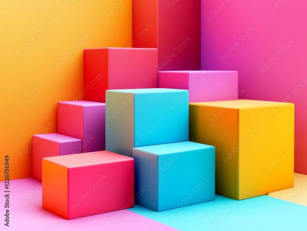 Abstract colorful cubes, geometric design, 3d render, Generative AI Abstract colorful cubes, geometric design, 3d render, Generative AI