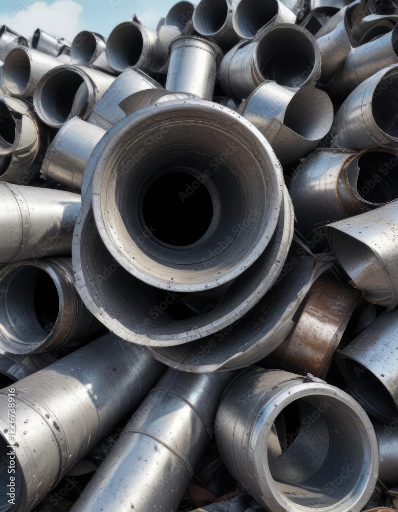 Old aluminum duct in a junkyard or scrap metal pile, aluminum ducts, junkyard Old aluminum duct in a junkyard or scrap metal pile, aluminum ducts, junkyard