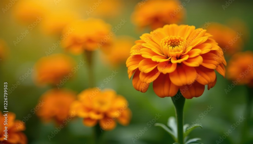 Orange marigold with soft focus and warm tones, gentle colors, blooming flower, marigold flowers Orange marigold with soft focus and warm tones, gentle colors, blooming flower, marigold flowers