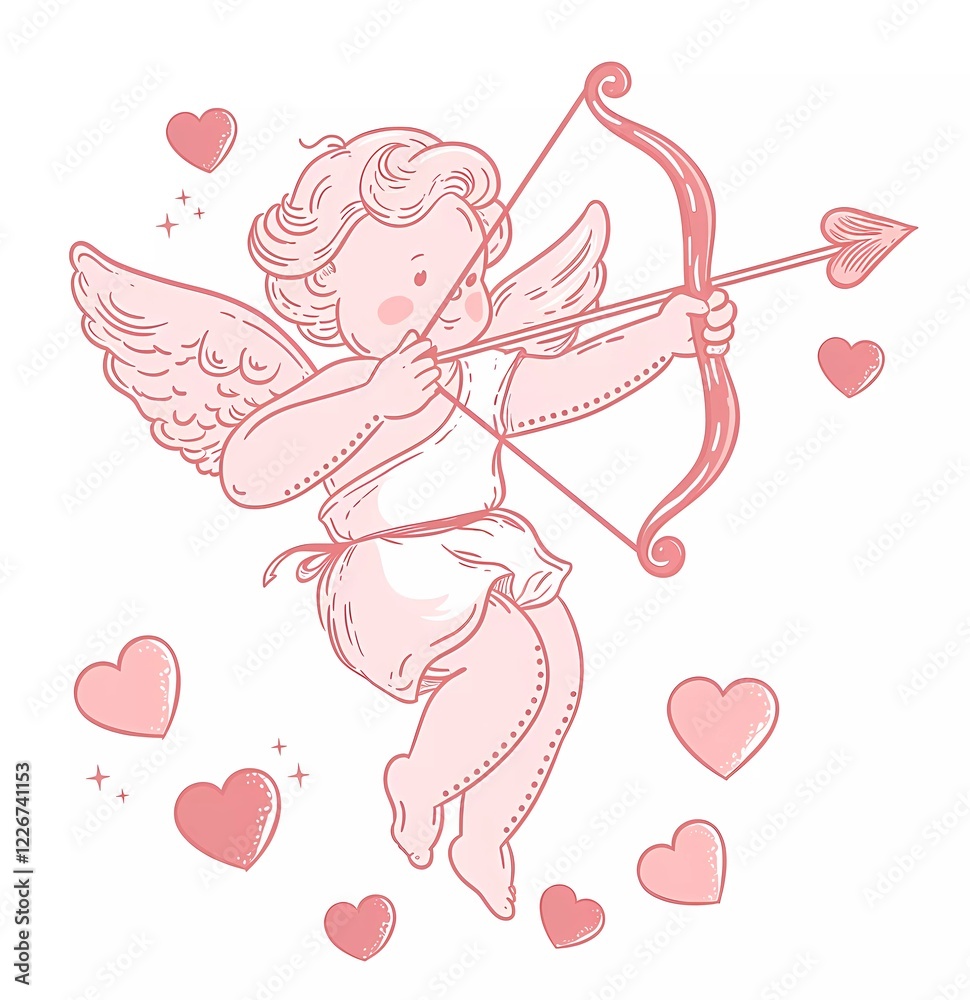Hand-Drawn Pink Cupid Angel: Romantic Valentine's Day Illustration Material Hand-Drawn Pink Cupid Angel: Romantic Valentine's Day Illustration Material