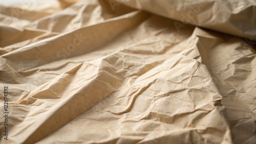 Close-up of crumpled brown paper texture.