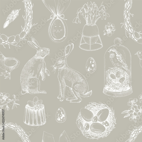 Easter time hand drawn seamless pattern