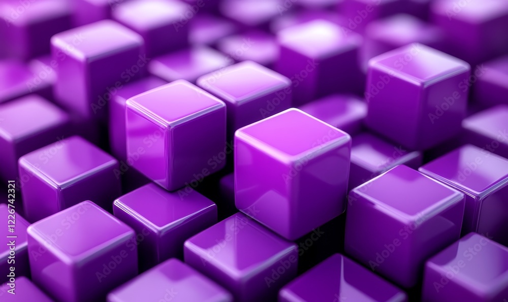 Fototapeta premium Abstract purple cubes, geometric design, 3d render, Generative AI
