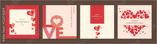 バレンタインデー素材セットテンプレート　フレーム　背景　ハート　ベクターイラスト　おしゃれ