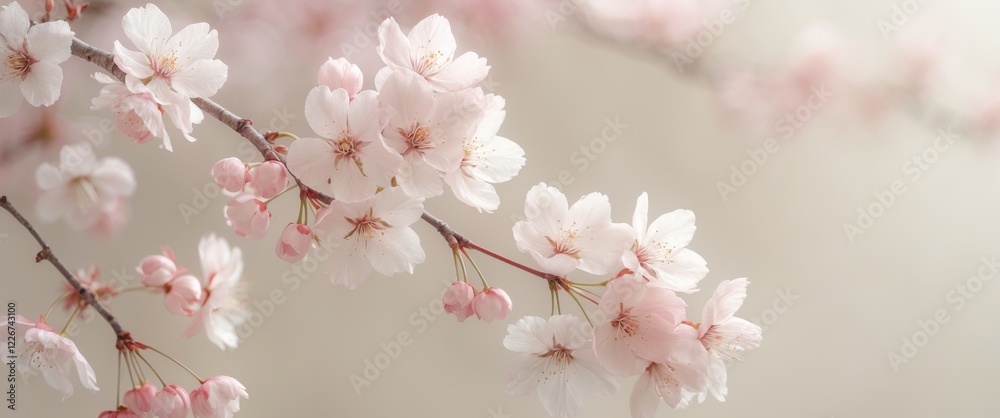 Fototapeta premium Delicate Pink and White Cherry Blossoms on Soft Background.