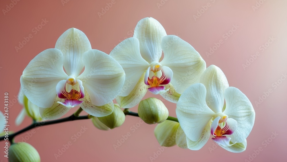 Obraz premium Delicate White Orchids on a Soft Pink Background