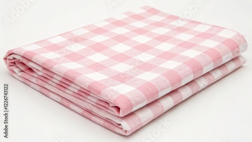 Folded Pink Gingham Fabric Displayed Against a White Background