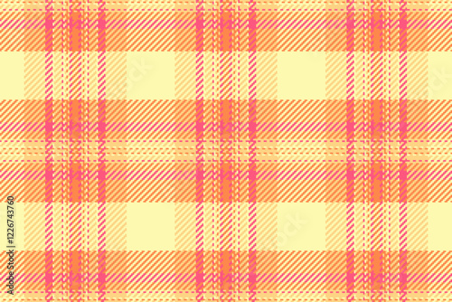 Vibrant pastel plaid pattern in peach and yellow.  Perfect for textile design, website backgrounds, or fashion projects.  Seamless repeat texture adds a touch of summery charm.