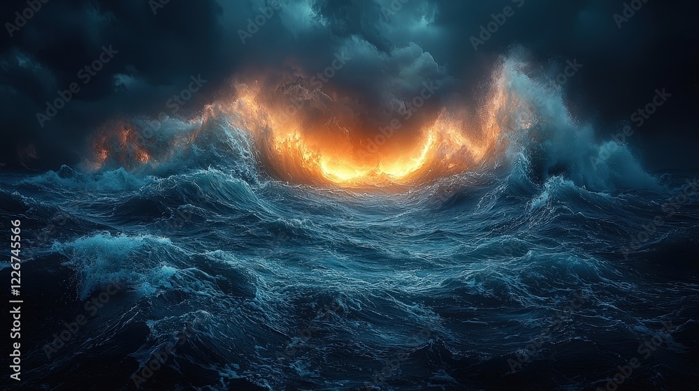 Dark ocean storm with lighting and waves at night landscape Dark ocean storm with lighting and waves at night landscape