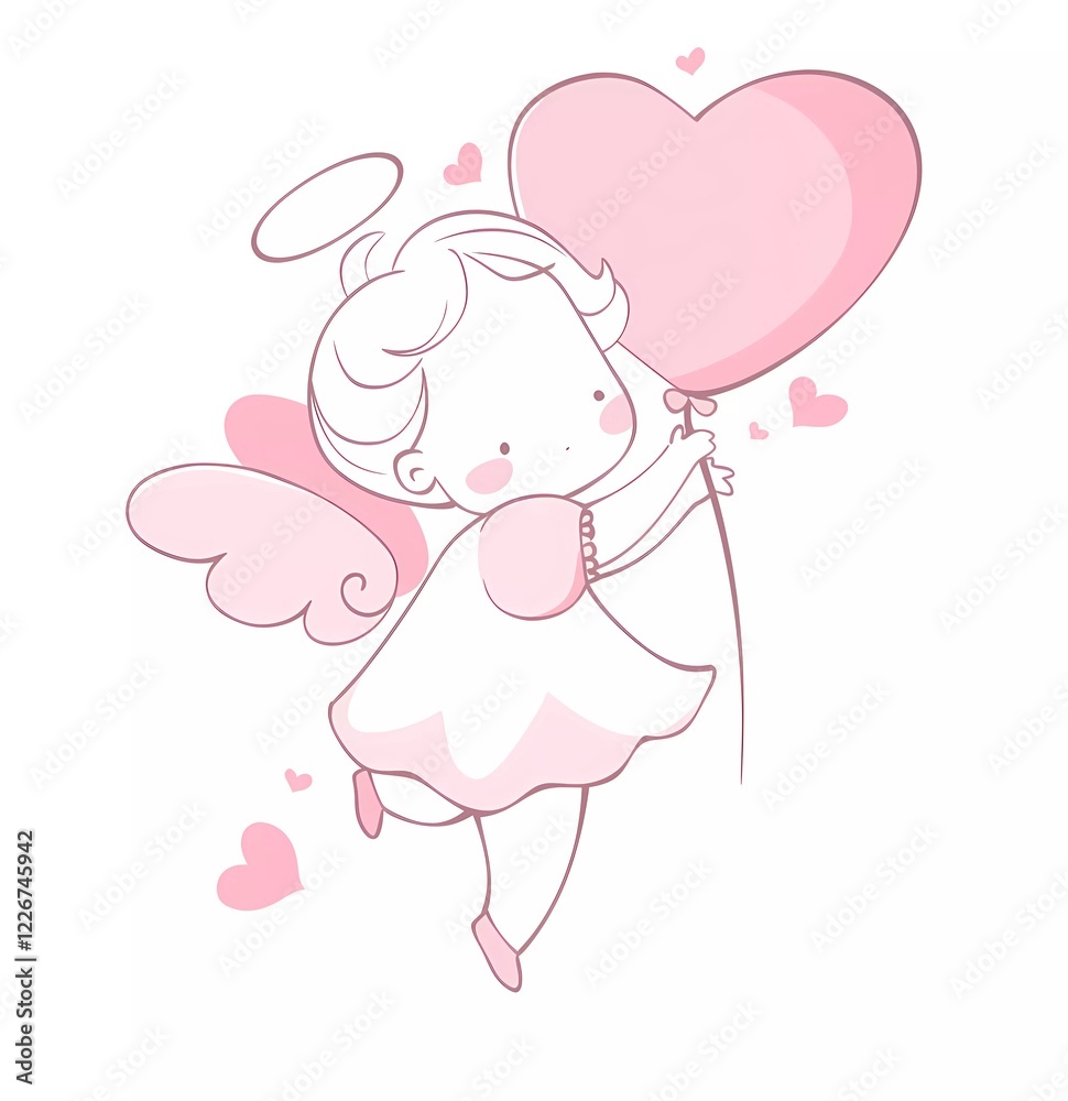 Hand-Drawn Pink Cupid Angel: Romantic Valentine's Day Illustration Material Hand-Drawn Pink Cupid Angel: Romantic Valentine's Day Illustration Material
