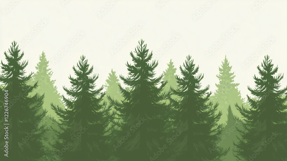 Obraz premium Tranquil Green Pines: A Serene Forest Edge Landscape