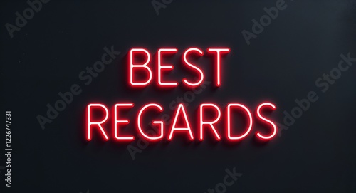 best regards word lettering with neon red glow on plain black dark background
