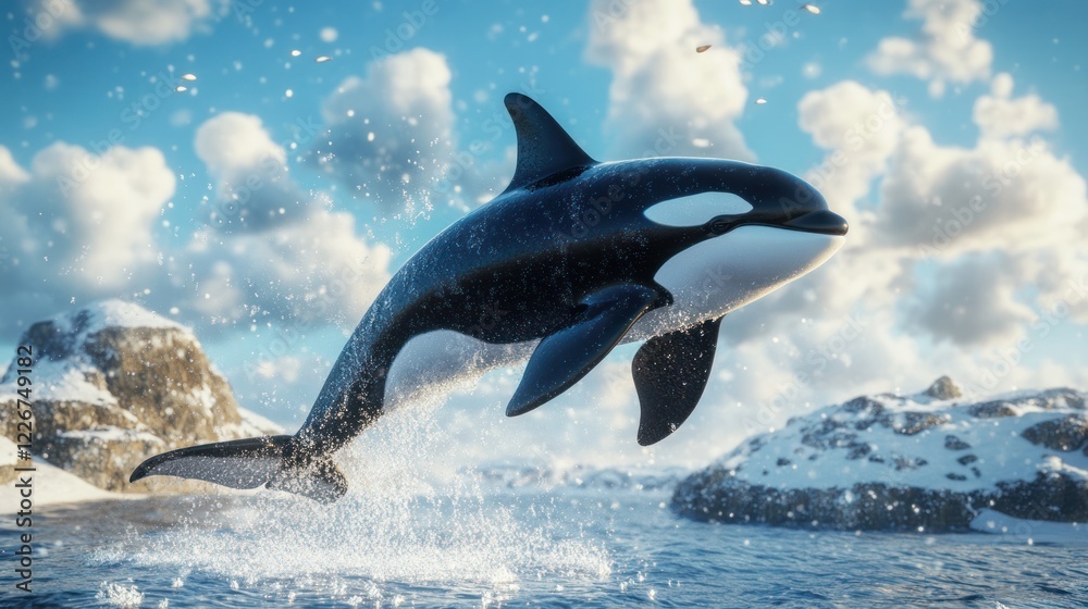 Obraz premium Majestic Orca Leaping in Arctic Waters