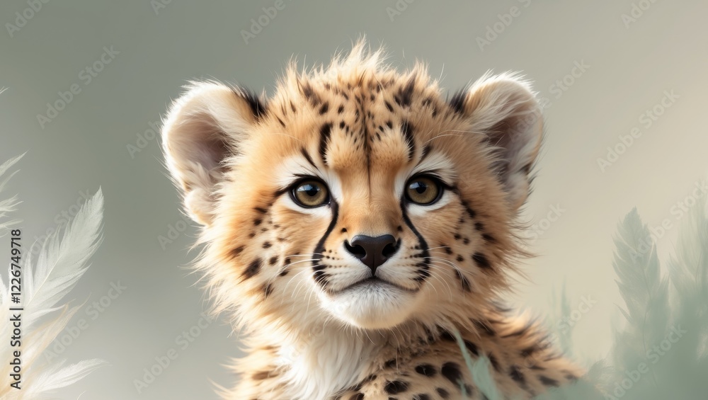 Obraz premium Smiling Cheetah Cub Digital Art Soft Furry Style.