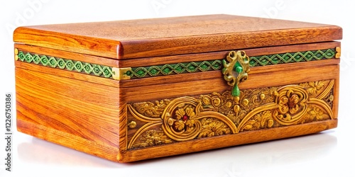 Empty Wooden Jewelry Box, Thai Crafts, White Background, Food Photography Style