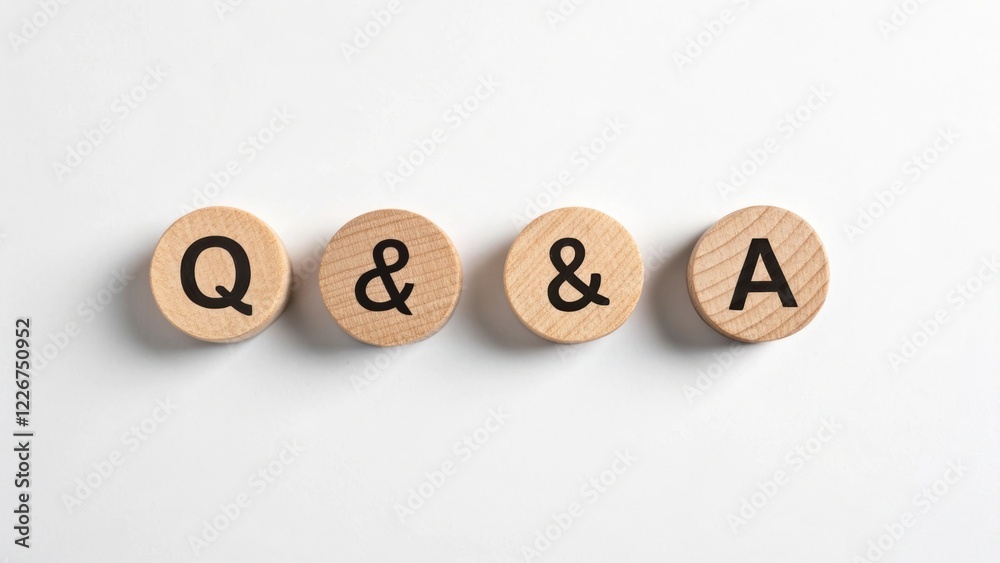 Four wooden tokens displaying the letters Q, A, and the symbol Four wooden tokens displaying the letters Q, A, and the symbol