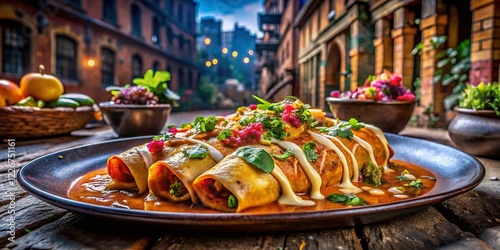 Enchiladas Potosinas - Urban Exploration Food Photography - Mexican Cuisine photo