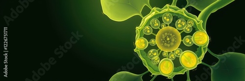 Illustration of chloroplast structure with light-harvesting complexes, photosystem II, photo