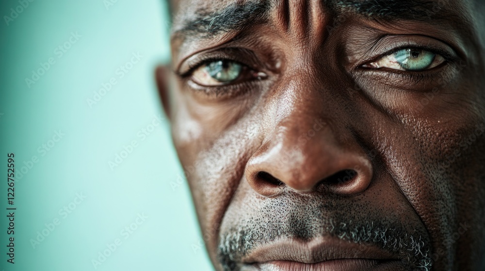 Obraz premium A close-up shot of a man's face with striking green eyes