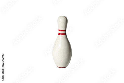 A bowling pin with red stripes shows a slightly rounder shape, retaining its polished yet slightly aged look, isolated on a transparent background photo