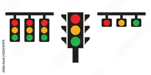 Traffic lights icon set. Red, yellow and green traffic light icons on white background.