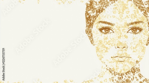 Abstract Gold And Beige Pointillist Portrait Of A Woman photo