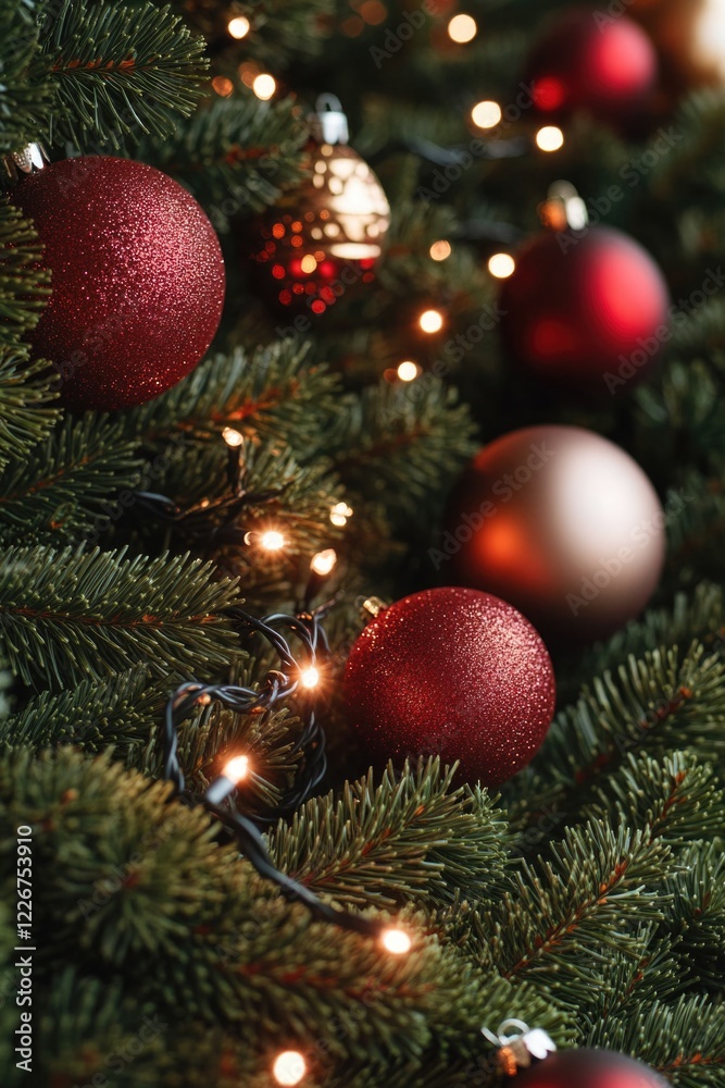 Fototapeta premium A close-up view of a decorated Christmas tree with colorful ornaments