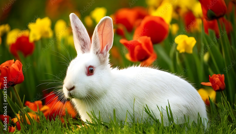 Adorable white rabbit nestled in vibrant spring flowers. Perfect for Easter, pet, nature, or spring themes. High-resolution image ideal for cards, websites, and more. Adorable white rabbit nestled in vibrant spring flowers. Perfect for Easter, pet, nature, or spring themes. High-resolution image ideal for cards, websites, and more.