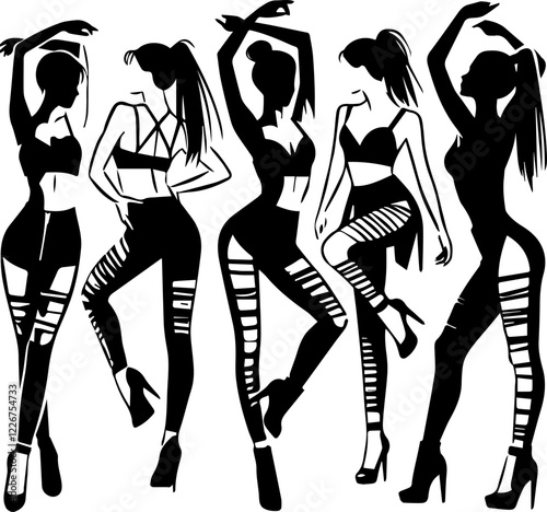 black and white silhouette image of modern sports dance dancers