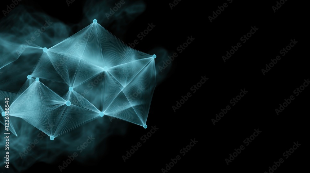 Abstract geometric 3d network with blue smoke on black background Abstract geometric 3d network with blue smoke on black background