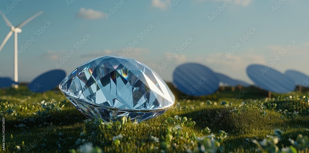 Obraz premium Revolutionary diamond battery integrated into a cutting-edge renewable energy system for sustainable power solutions.