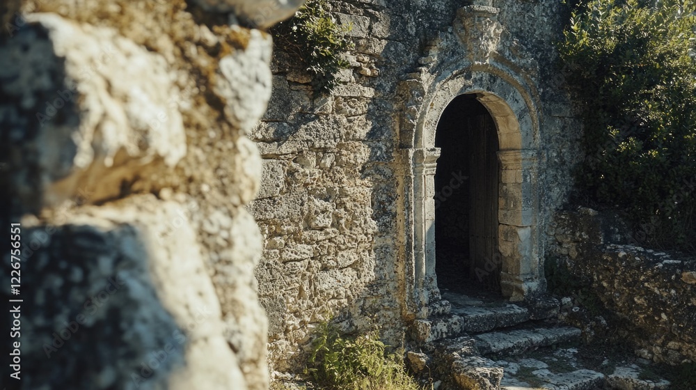 Fototapeta premium A historic stone building with a single doorway, suitable for use in historical or architectural contexts