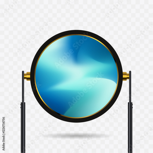 A Transparent Hanging technology circle LED Screen Mockup in 3Ds. the opacity editable circle LED vector Illuminated TV lightbox with empty spacing ads.
