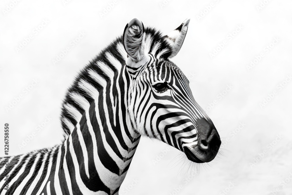 Fototapeta premium This is a close-up photo of a zebra, focusing on its stripes and facial expression. The image captures the beauty and uniqueness of this wild animal.
