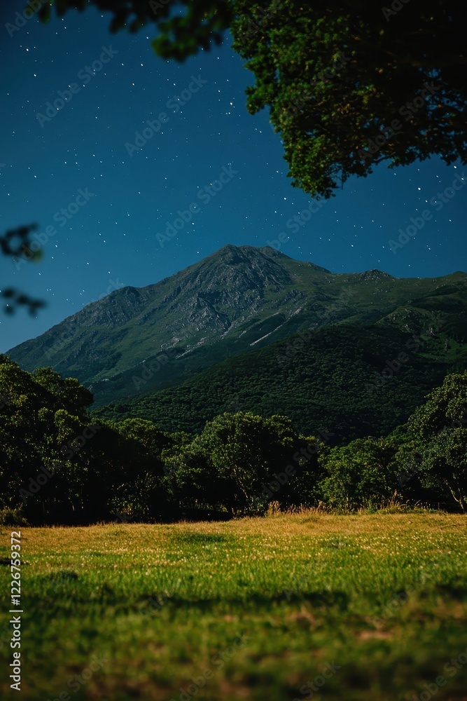 Obraz premium Mountain landscape under starry night sky 