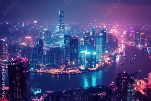 Wallpaper Mural Nighttime cityscape viewed from the rooftop, lit up with streetlights and city lights Torontodigital.ca