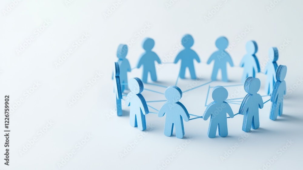A circle of blue paper figures holding hands, symbolizing unity, community, and connection. A circle of blue paper figures holding hands, symbolizing unity, community, and connection.