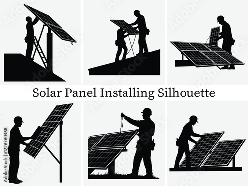Solar Panel Installing Silhouette Design
