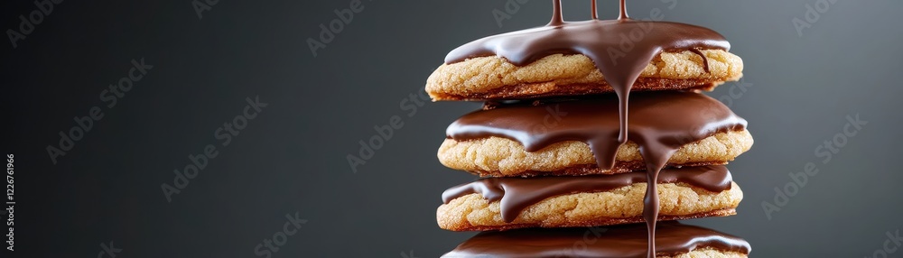 Indulgent stack of cookies with gooey chocolate centers, dripping with rich, melted chocolate. Indulgent stack of cookies with gooey chocolate centers, dripping with rich, melted chocolate.