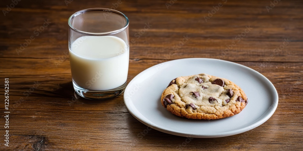 Chocolate chip cookie with gooey center paired with a glass of cold milk, a perfect sweet indulgence. Chocolate chip cookie with gooey center paired with a glass of cold milk, a perfect sweet indulgence.